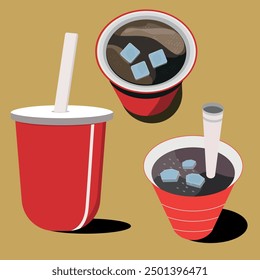 Modern vector illustration of a refreshing cola soft drink with realistic bubbles, ice cubes, and water droplets. Perfect for ads, packaging, and social media content. Fully editable and scalable.