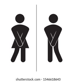 Modern vector illustration of restrooms man and women sign icon. Girls and boys toilet symbols, fun signs for bathroom door.
