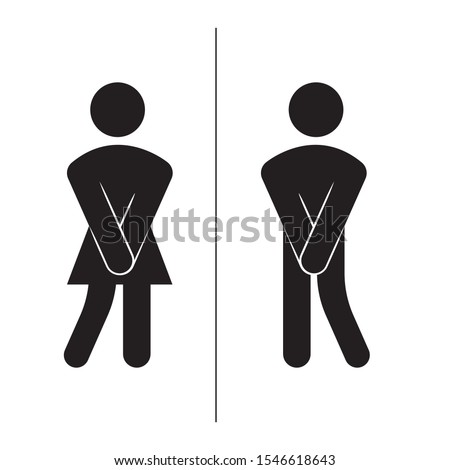 Modern vector illustration of restrooms man and women sign icon. Girls and boys toilet symbols, fun signs for bathroom door.