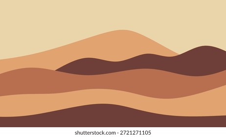 Modern vector illustration of sand dunes or mountains in the desert. Abstract earth tone minimalist landscape background. Abstract earth tone mountain landscape background.
