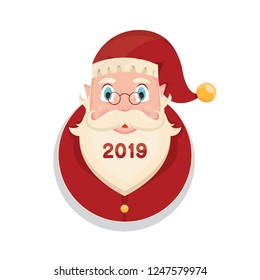 Modern vector illustration of Santa Claus with gift. Christmas card poster banner. Xmas greeting template design with Happy New Year.