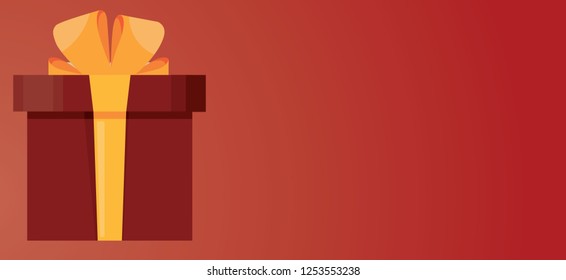 Modern vector illustration of of Santa Claus holding a Christmas gift. Hands with New Year present on snowflakes background.