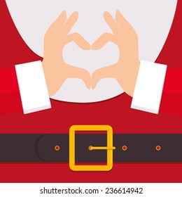 Modern vector illustration of Santa Claus with hands forming a heart Christmas card poster banner. Xmas greeting template design.