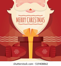 Modern Vector Illustration Of Santa Claus With Gift. Christmas Card Poster Banner. Xmas Greeting Template Design With Happy New Year.