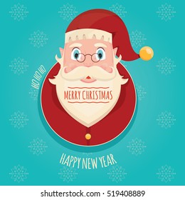 Modern vector illustration of Santa Claus. Christmas background.  Xmas greeting template design with Happy New Year.