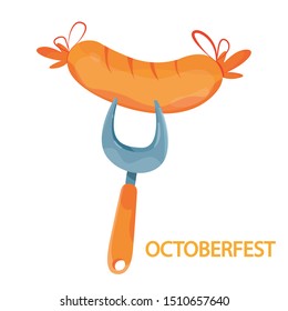 Modern vector illustration of 
sausage on a fork. Symbol of octoberfest