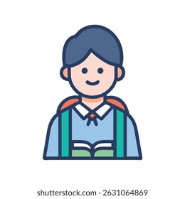 Modern vector illustration of a schoolboy with backpack, student icon, education symbol, student character design, isolated on white background, flat style.