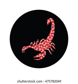 Modern vector illustration of the scorpion made in mosaic style with a strong and tough look. Perfect for t-shirt design. Easy to print on fabric and paper.