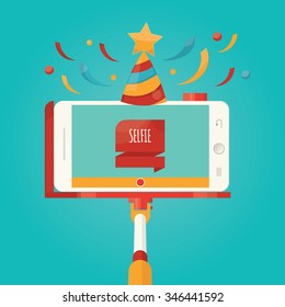 Modern vector illustration of selfie, taking Selfie Photo on Smart Phone