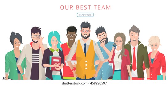 Modern vector illustration / Set of business people with different actions, feelings and emotions / creative men and women /  office team  /  can be used for websites and banners