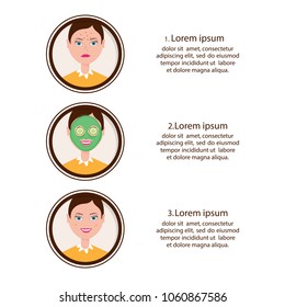 Modern vector illustration of skin problems. Dark dots, acne. Face care.