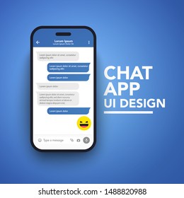 Modern vector illustration smart phone with messenger chat screen in flat style.