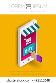 Modern vector illustration of smart phone. Mobile phone. Mobile store concept. concept of  online shop. Vector illustration.