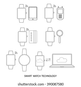 modern vector illustration of smart watches, Set of isolated black icons on a theme smart watch