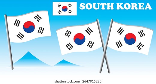 Modern vector illustration of South Korea national flag with blue sky background, perfect for educational and patriotic design projects