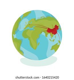 Modern vector illustration of spread of novel coronavirus 2019-nCoV  in the world. Wuhan Coronavirus Map.