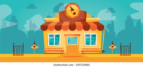 Modern Vector illustration of store building of beer shop, brewery