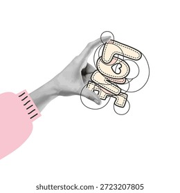 Ilustración vectorial moderna con manos estilizadas que sostienen letras abstractas de AMOR. Concepto romántico en colores pastel, adecuado para el día de San Valentín, tarjetas de felicitación, carteles, impresiones y diseño de redes sociales.