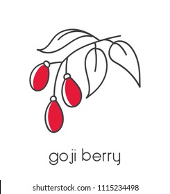Modern vector illustration of a superfood Goji berry. Clear and simple line icon design with black outline and red color blocks isolated on white background.