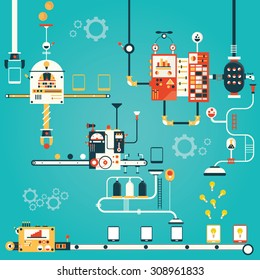 Modern vector illustration of tablet pc manufacturing