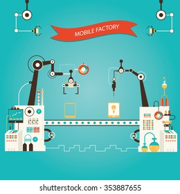 Modern vector illustration of tablet pc manufacturing