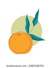 Moderne Vektorgrafik Tangerine und blaue Blätter auf weißem Hintergrund Poster für Küchenrestaurant-Café