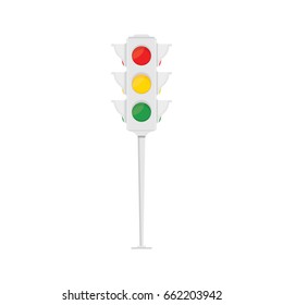 Modern vector illustration of traffic light. Red, green, yellow light. Flat illustration.