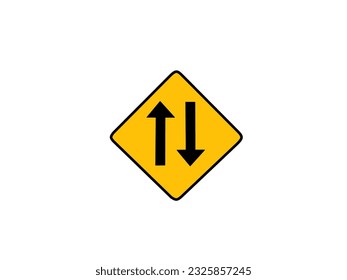 Modern vector illustration of traffic sign about two way directions in isolated yellow and black style