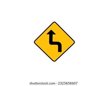 Modern vector illustration of traffic sign about directions turn twice left in isolated yellow and black style