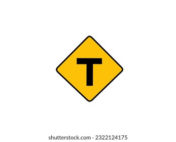 Modern vector illustration of traffic signs about there is a fork ahead with yellow and black style isolated
