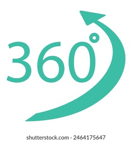 Ilustración vectorial moderna de un ícono indicador turquesa de 360 grados con flecha, círculo, rotación y símbolo panorámico para la interfaz de la tecnología de Web digital y el concepto de navegación de realidad virtual