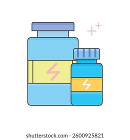A modern vector illustration of two supplement bottles, one large and one small, representing fitness and health supplements.