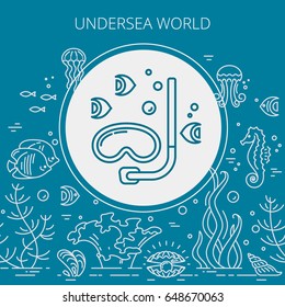 Modern vector illustration of undersea life. Flat icons with sea creatures and symbols.