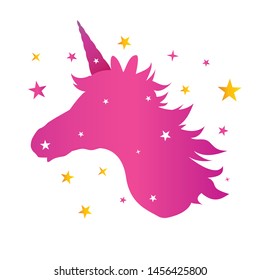 Modern vector illustration of unicorn head silhouette. Magic cartoon fantasy cute animal for stickers, banner, poster