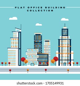 Modern vector illustration of urban landscape. Flat city. Set of buildings. Creative background.