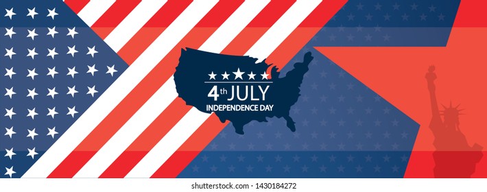 Modern vector illustration of USA Independence Day.
Celebration of Fourth of July in United States of America.
Background for greeting cards, banners, posters