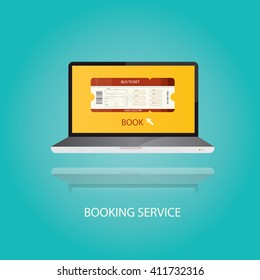 Modern vector illustration of vacation booking a ticket on a laptop