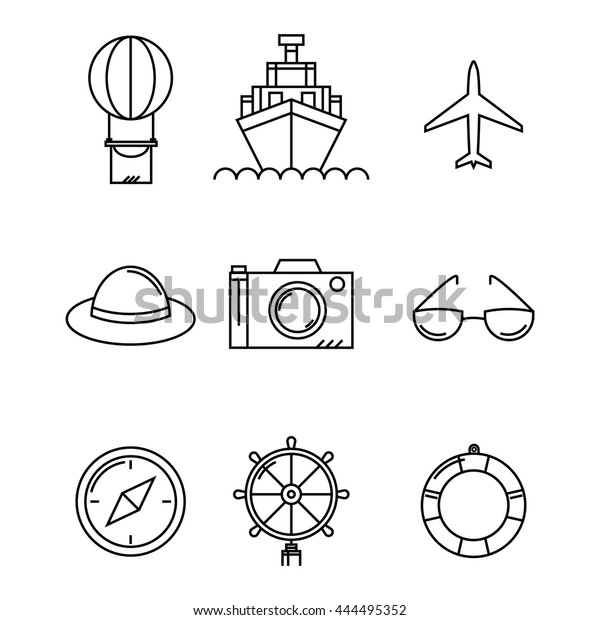 Modern vector illustration of vacation vector icons\
set in thin line