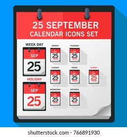 Modern vector illustration of varity type of 25 september flat calendar icon