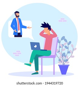 Ilustración vectorial moderna de la conversación de videollamadas mediante webcam en línea. Comunicación web de larga distancia con aplicaciones de habla. Una conferencia de trabajo o una reunión con una solución digital.