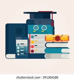 Modern vector illustration of  web and mobile services for education, online education, online learning