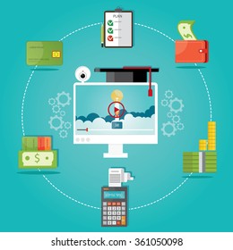 Modern vector illustration of webinar and online learning. Online business and education