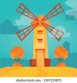 Modern vector illustration of windmills 