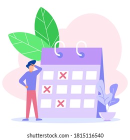 Ilustración vectorial moderna. Los equipos de trabajo crean horarios en línea en tablets. diseño gráfico programando tareas de negocios para esta semana.