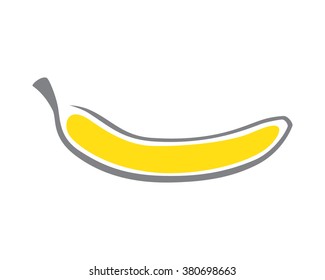 Modern vector illustration. Yellow banana. Icon flat lines. Fruit a sweet dessert. The emblem of fruit, jam, juice, berry. Symbol, icon, isolated pattern menu.