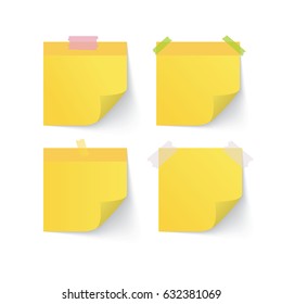 Modern vector illustration of yellow stick note set isolated on white background