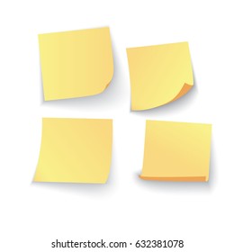 Modern vector illustration of yellow stick note set isolated on white background