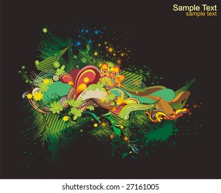 modern vector illustration,floral elements with abstract shapes,ink blots