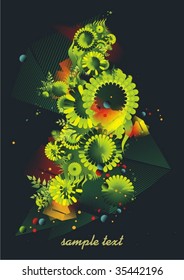  moderne Vektorgrafik, florale Elemente mit bunten abstrakten Formen, Farbblöcke
