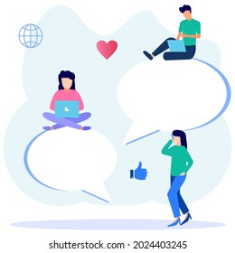 Ilustración vectorial moderna.Concepto de medios sociales para sitio web y sitio web móvil. La gente usa la tecnología para comunicarse.